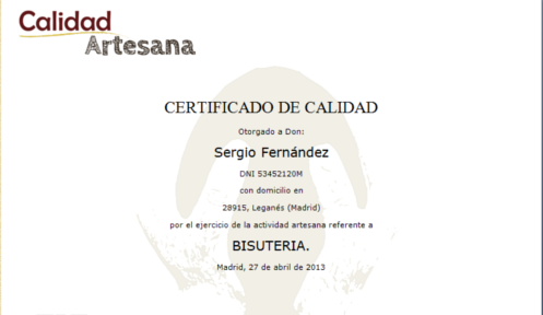 Ejemplo de certificado calidad artesana